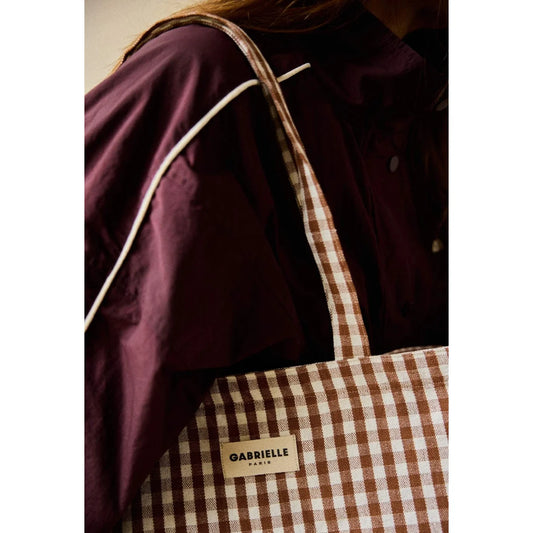 Brauner und weißer gingham kariert 24h bag vichy moka mit beige label gabrielle paris für ökologische