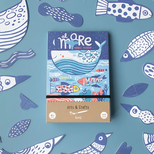 Kreativitätsnotizbuch Al Mare mit einem verspielten Unterwassermotiv in Blautönen