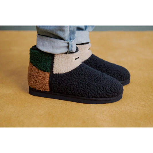 Cozy schwarze beige grüne fleecegefütterte slip-on stiefel mit weicher strukturierte oberfläche albi pile boot classic navy