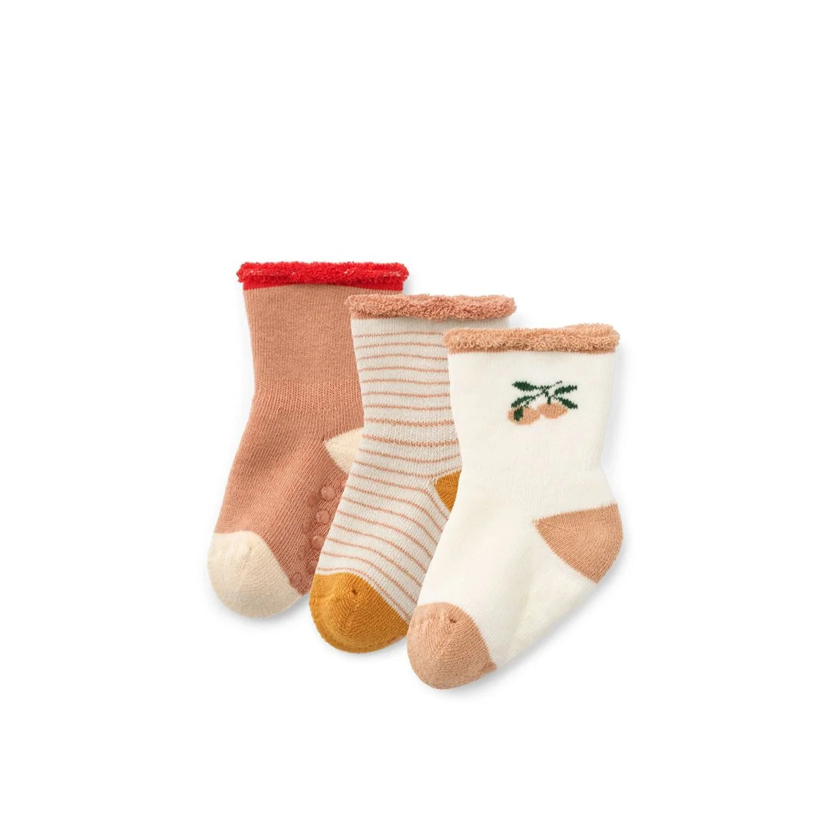 Drei Baby-Socken im Peach Sandy Mix, Teil des Baby Socken Eloy 3er-Packs