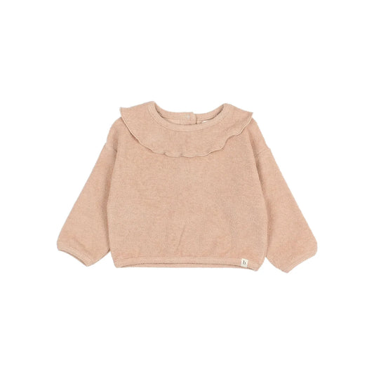 Beige gestrickter Sweatshirt mit Rüschenk collar für Baby Girly Sweatshirt Ivory oder Rose