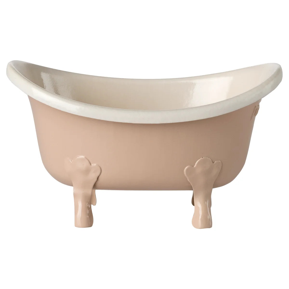 Vintage badewanne maus rosa mit weichem blush außen und weißen innenleben auf verzierten knochenförmigen füßen