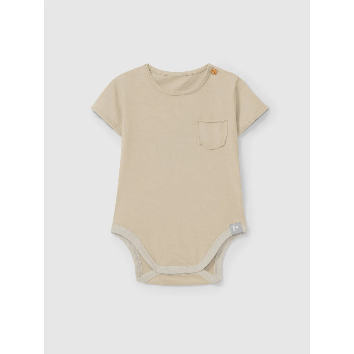 Beiger Baby-Body mit Tasche aus recyceltem Material und Bio-Baumwolle