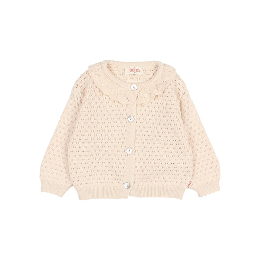 Boho Cardigan Sun or Cream Pink: Creme gestrickter Cardigan mit Spitze
