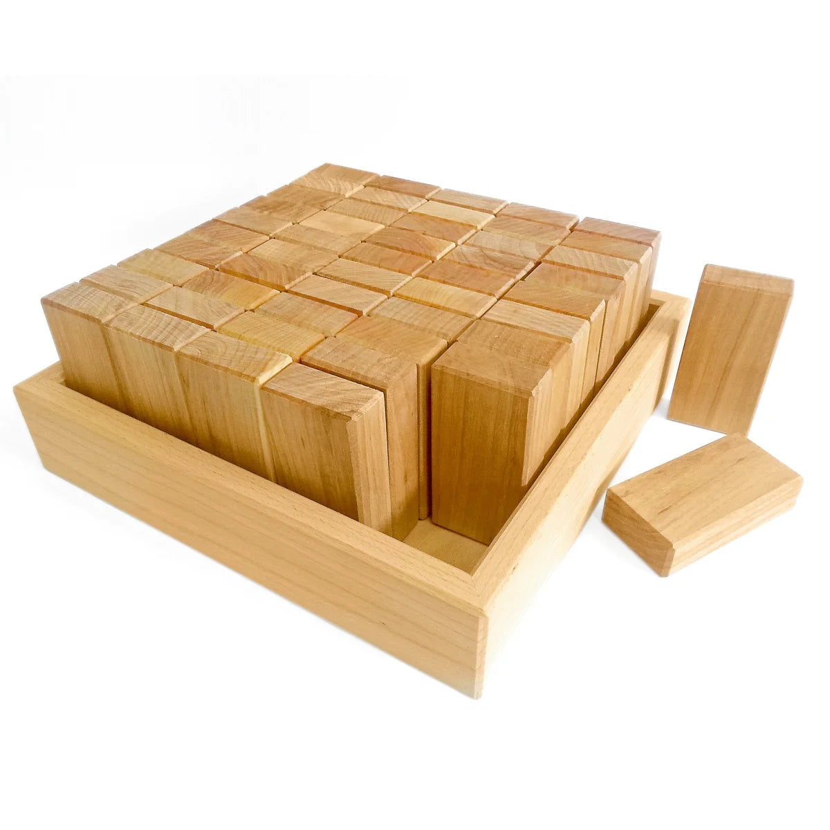 Holzblockpuzzle im Kasten, hellbraun mit natürlicher Maserung, 50 Teile