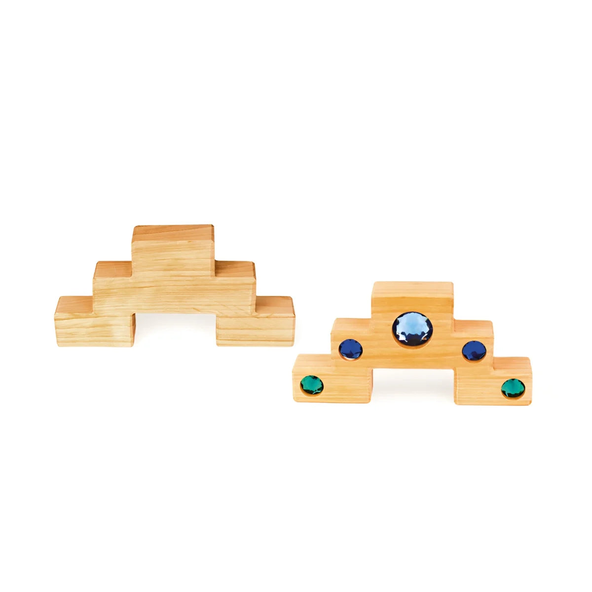 Holzbausteine set mit natürlicher oberfläche und eingebetteten bunten edelsteinen colour staircase mit 16 stk