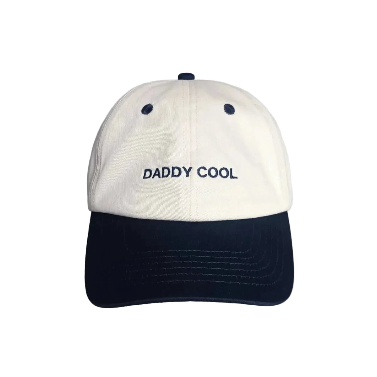 Off-White und marineblaue zweifarbige Dad Cap DADDY COOL mit Stickerei
