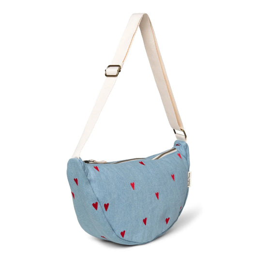 Blaue herzgemusterte Umhängetasche im Denim Adult Fanny Pack Stil