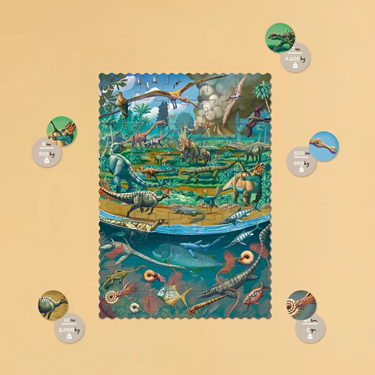 Lebendiges Dinosaurier-Puzzle mit prähistorischer Landschaft