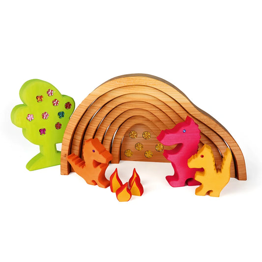 Holz-Dinosaurierspielset im Produkt Dragon’s Lair mit Schatz und 11 Teilen