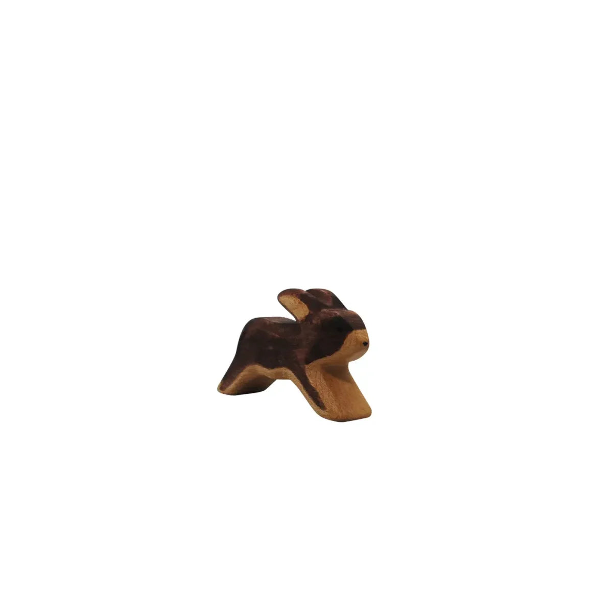 Dunkelbrauner und hellbrauner Holzhasenfigur für das Produkt Hase laufend