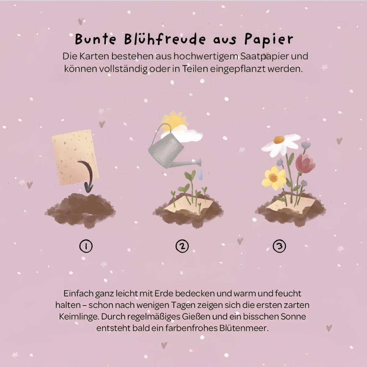 Eine zarte, illustrierte samenpapierkarte alles gute zum geburtstag zum pflanzen für ökologische baby- & kinderprodukte