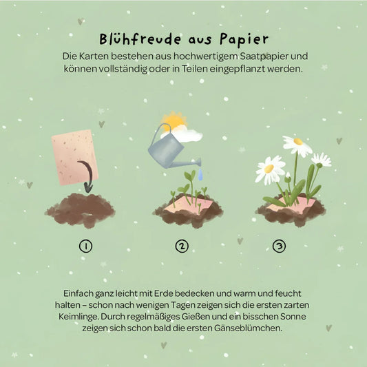 Pink samenpapier karte danke dass du mir beim wachsen geholfen hast nachhaltige babykleidung schweiz geschenke