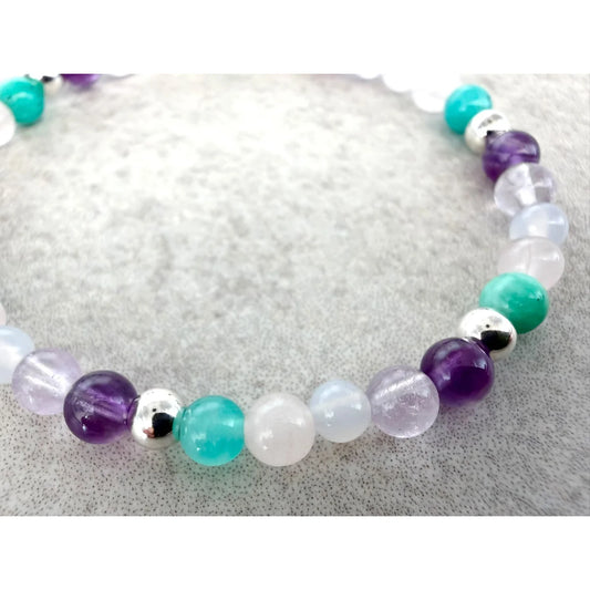 Kinder-Edelsteinarmband zum Kindergarten- und Schulstart | violett, türkis