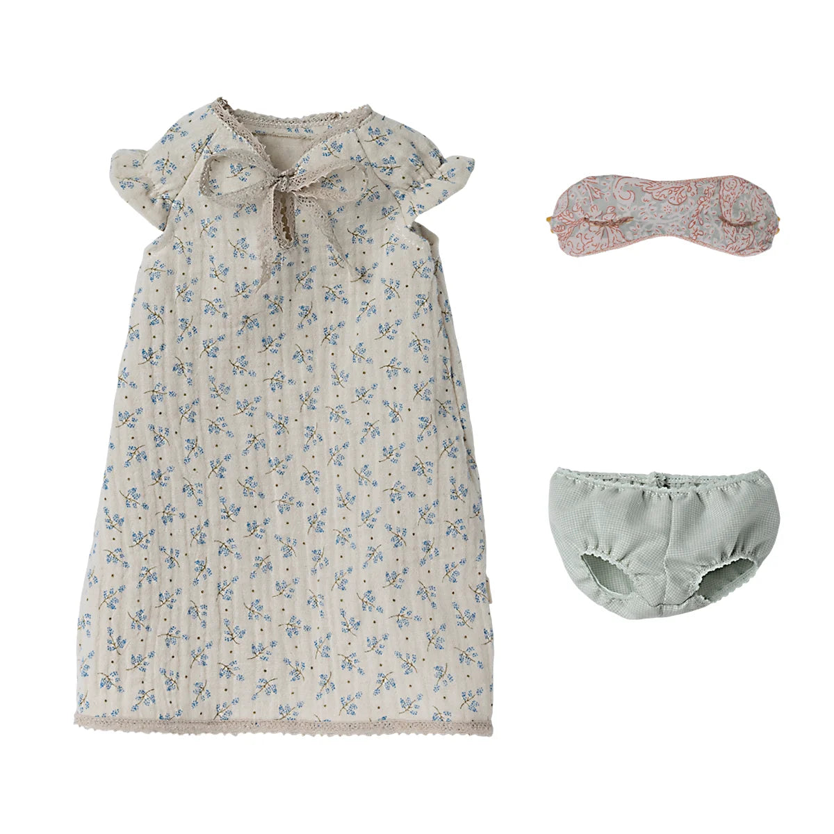 Floral print nightgown with ruffled collar and matching sleep accessories from Maxi-Maus