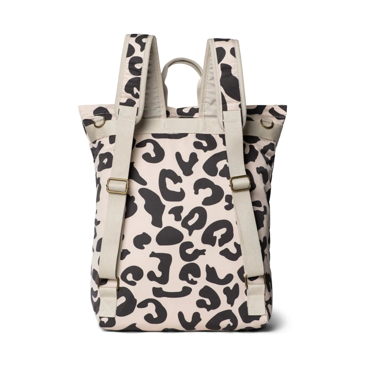 Canvas-Rucksack mit schwarzem Leopardenmuster von Holy Cow, Modell Mom Rucksack Puffy