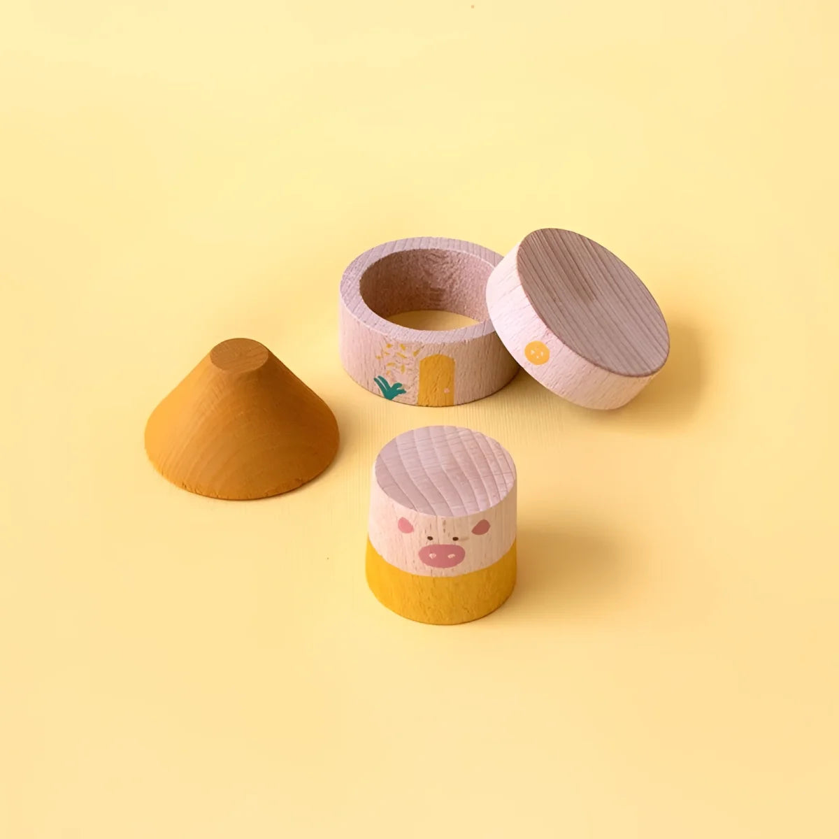 Holzspielset Mein Drei Kleine Schweinchen mit bemalten Tieren in Pastelltönen