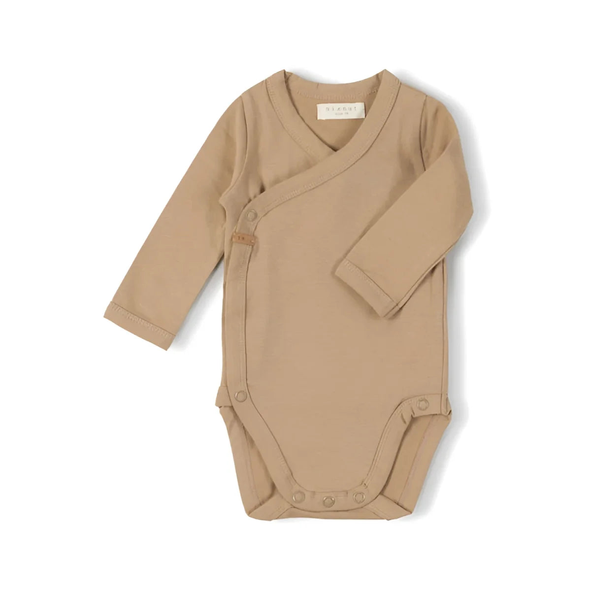 Beiger langärmliger Baby-Bodysuit aus der Kollektion Newbie Body in Biscuit-Farbe