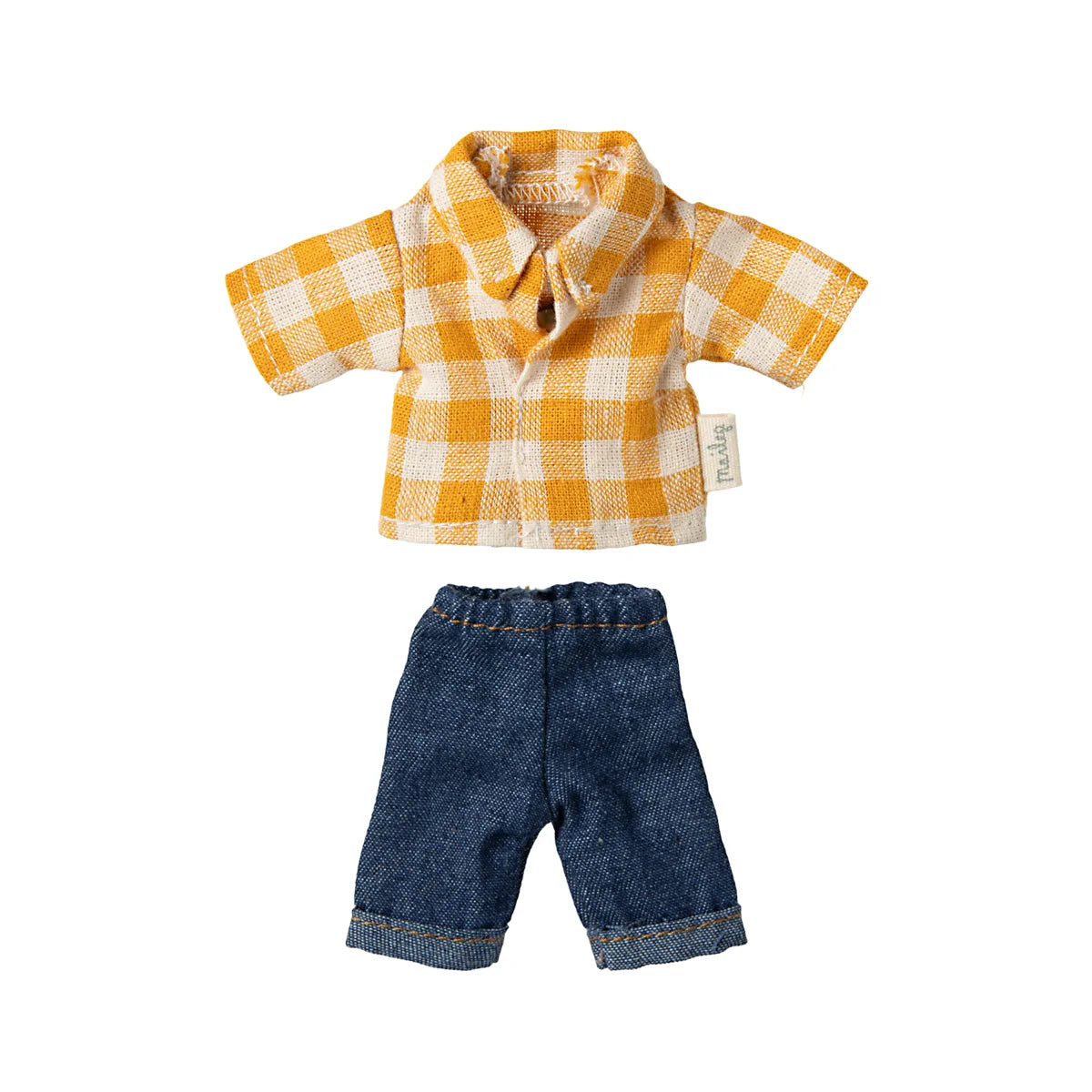 Miniaturiertes gelbes kariertes Hemd und Denim-Shorts für Papa Maus Produkt