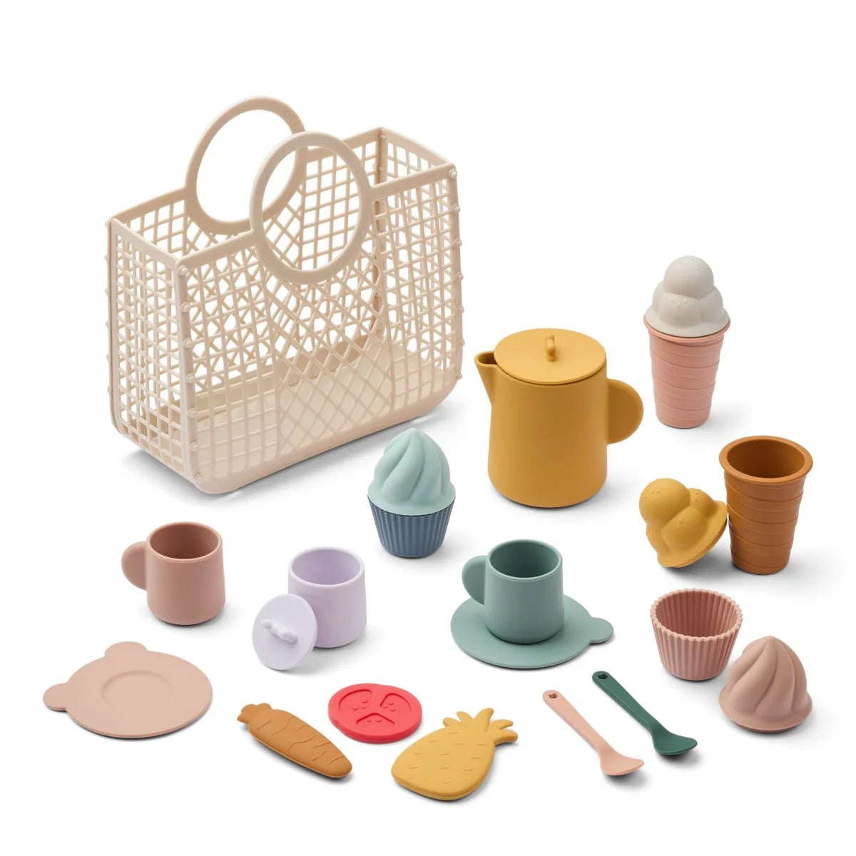 Transparente Korbtasche mit geometrischem Muster aus der Picknick Spielset ELNA Sandy multi mix