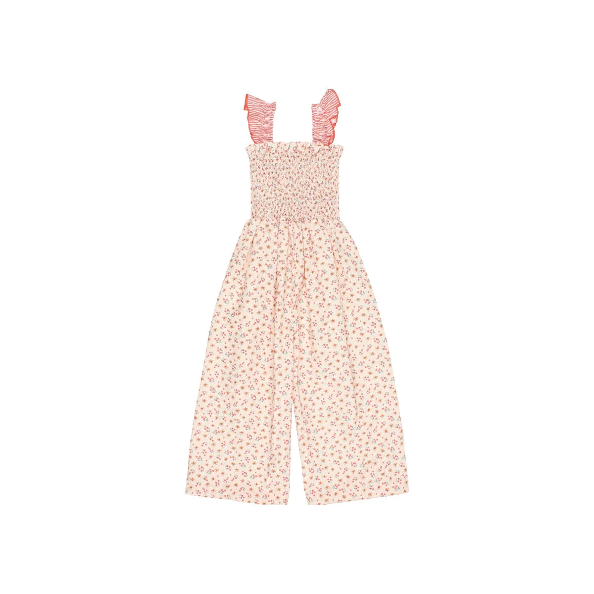 Búho Garden Picnic Jumpsuit Coral in zartem rosa Blumenmuster