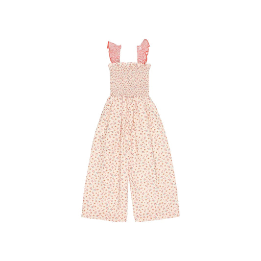 Búho Garden Picnic Jumpsuit Coral in zartem rosa Blumenmuster