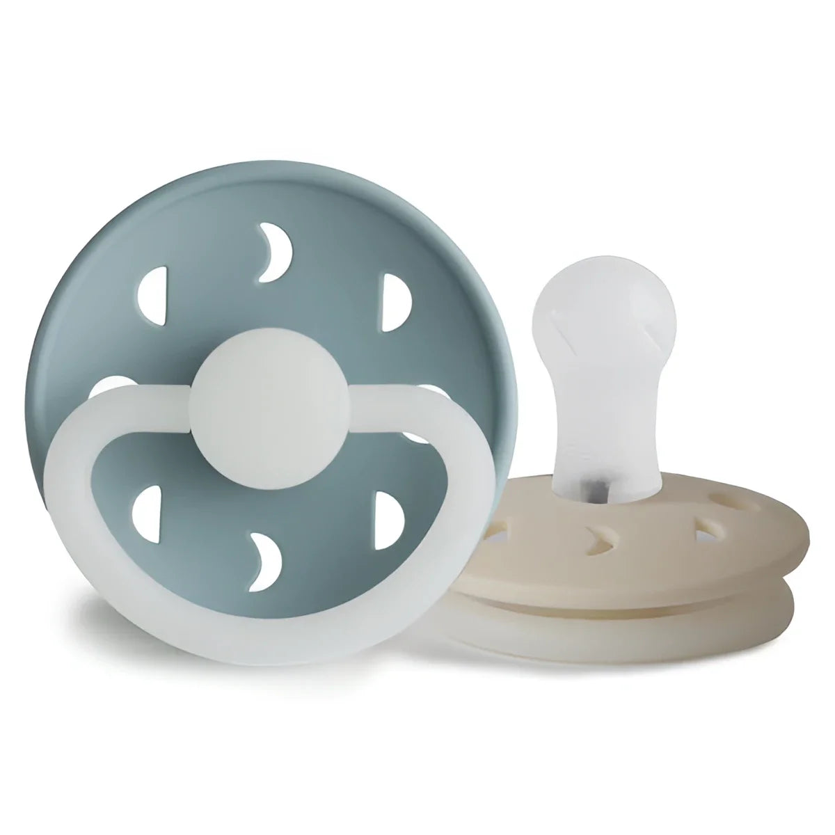 Babyschnuller mit Mondphasen-Löchern für 0 bis 6 Monate in Steinblau/Creme