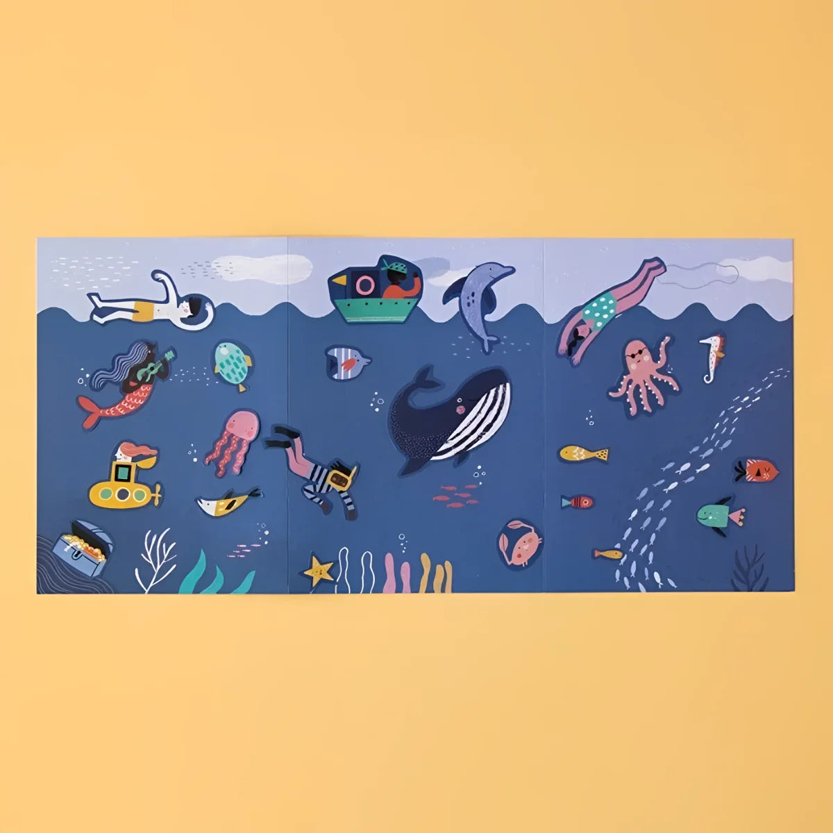 Bunte Illustration einer Unterwasserwelt mit Meereslebewesen für Sea Stickers