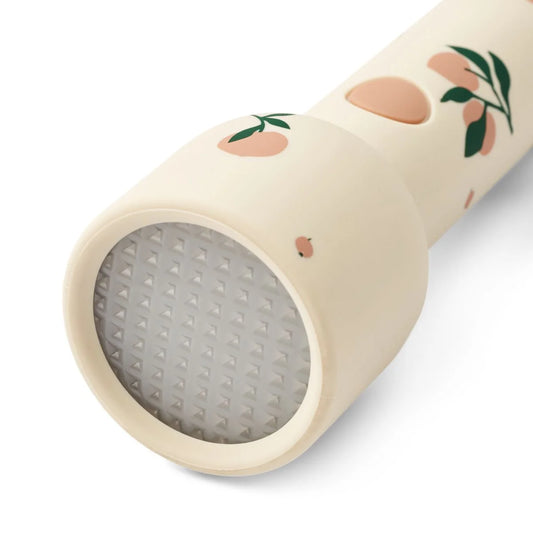 Cremefarbener Keramikfußfeile mit Pfirsichmotiven für Silikontaschenlampe Gry