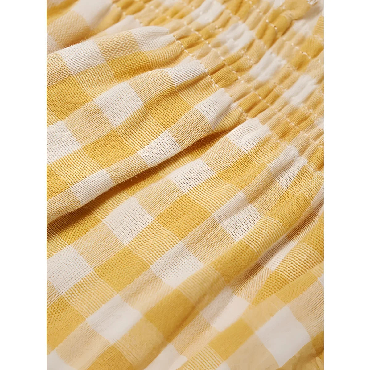 Spaghetti Bodysuit Honeycomb Gingham in gelb-weißem Karo mit gerafftem Bund