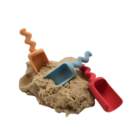 Kinetischer Sand mit drei bunten Spiralschaufeln spielschäufelchen wave pastel rot