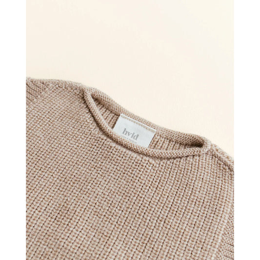 Beiger Strickpullover mit sichtbarem Etikett am Halsausschnitt, Strickpullunder Vest Harvey