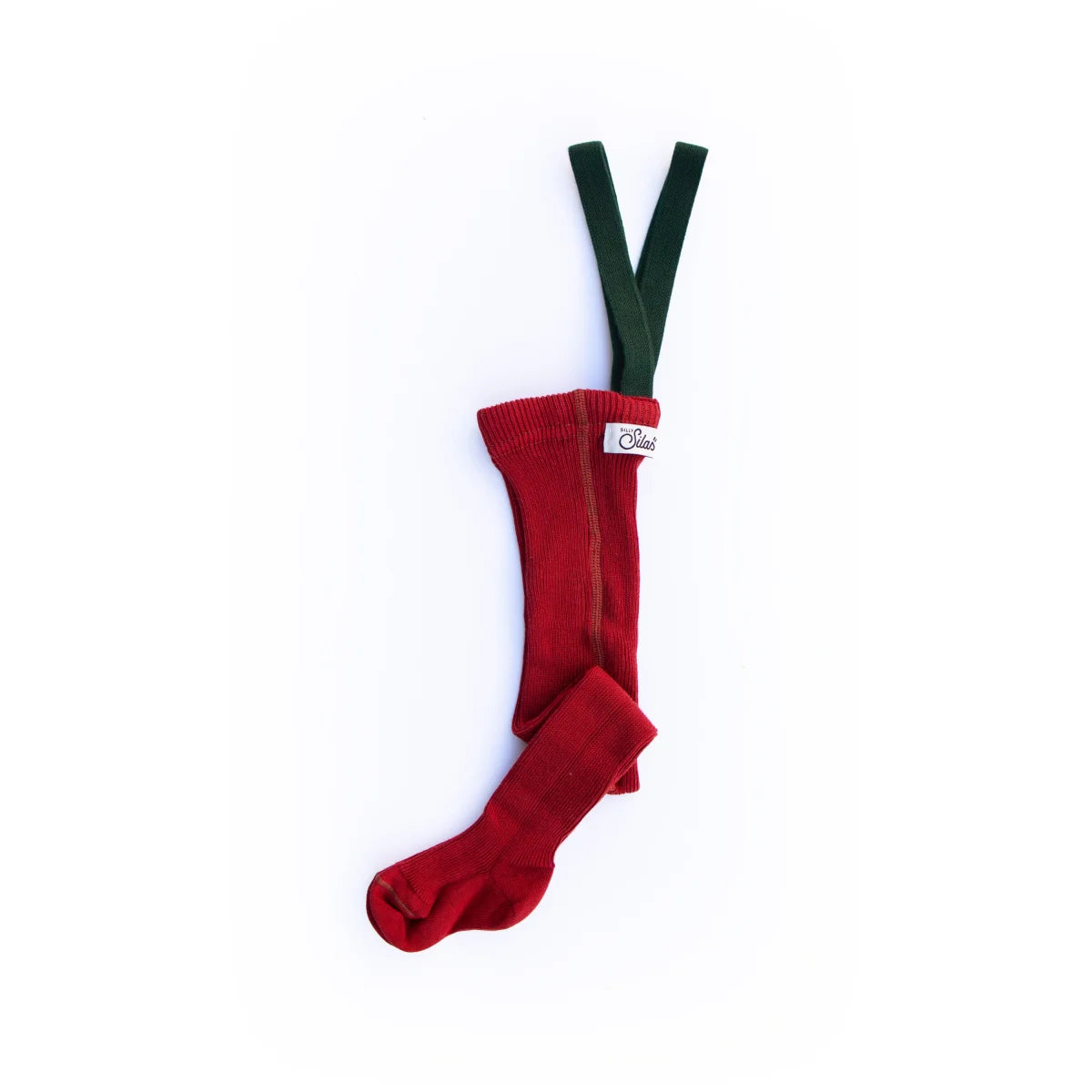 Rote Disney-Socken mit grünen Bändern und weißem Logo, Strumpfhose mit Träger
