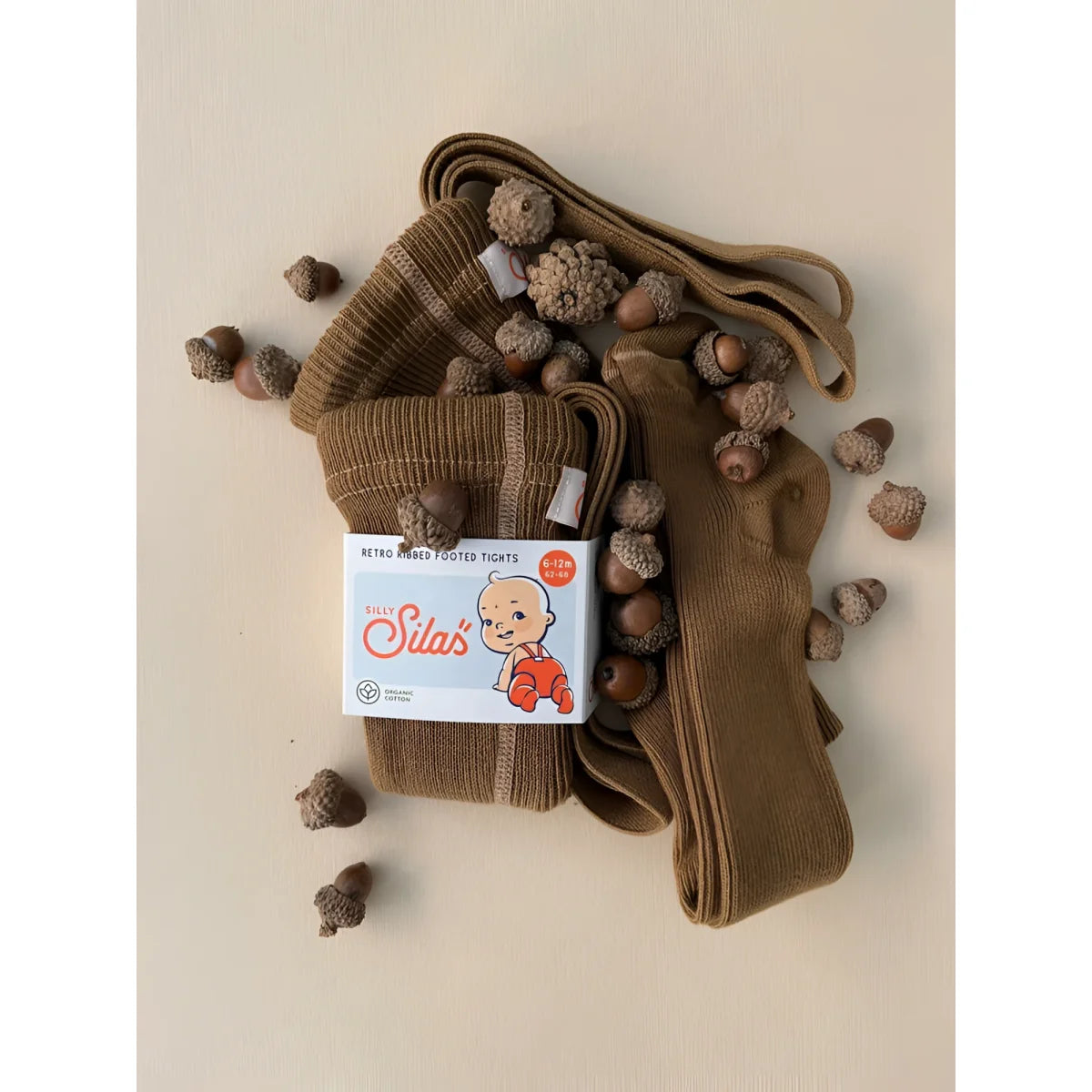 Braune Babystrumpfhose mit Eichel-Muster aus der Kollektion Acorn Brown