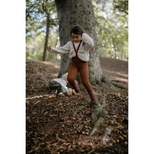Braune Leggings und weißer Cardigan für Kinder im Set Strumpfhose mit Träger Footless