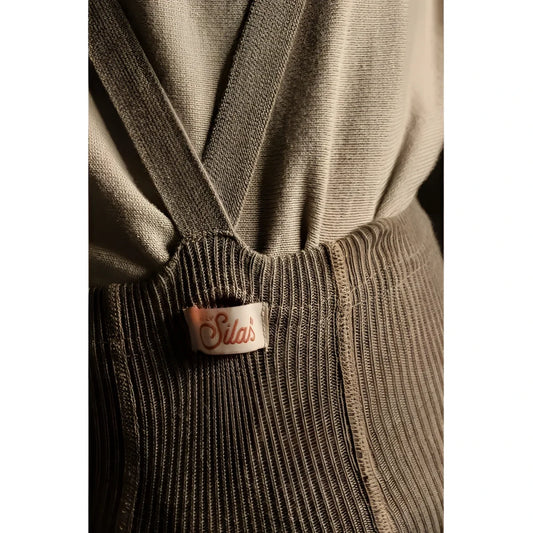 Beige Strumpfhose mit Träger Footless und Lederpatch, ideal für stilvolle Outfits