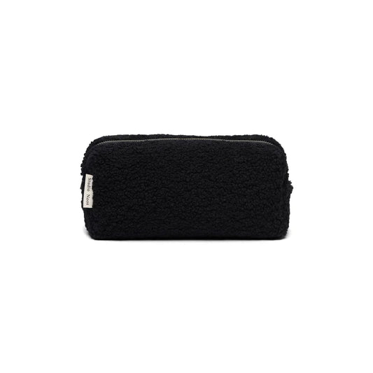 Schwarze, strukturierte Kosmetiktasche mit Reißverschluss im Teddy Chunky Necessaire
