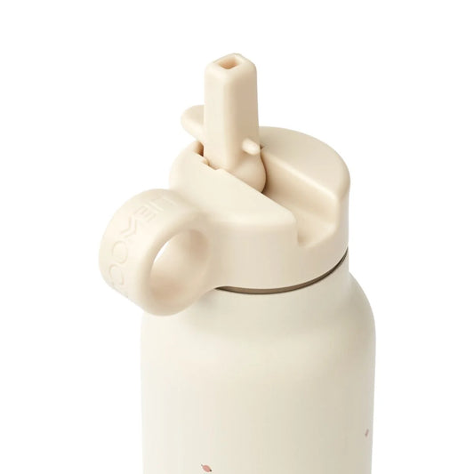 Weißer Plastikdeckel mit integriertem Trinkhalm für Wasserflasche Falk 350 ml