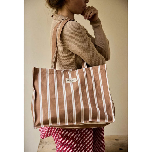 24H Bag Noisette Stripes: beige-weiss gestreifte Canvas-Tasche
