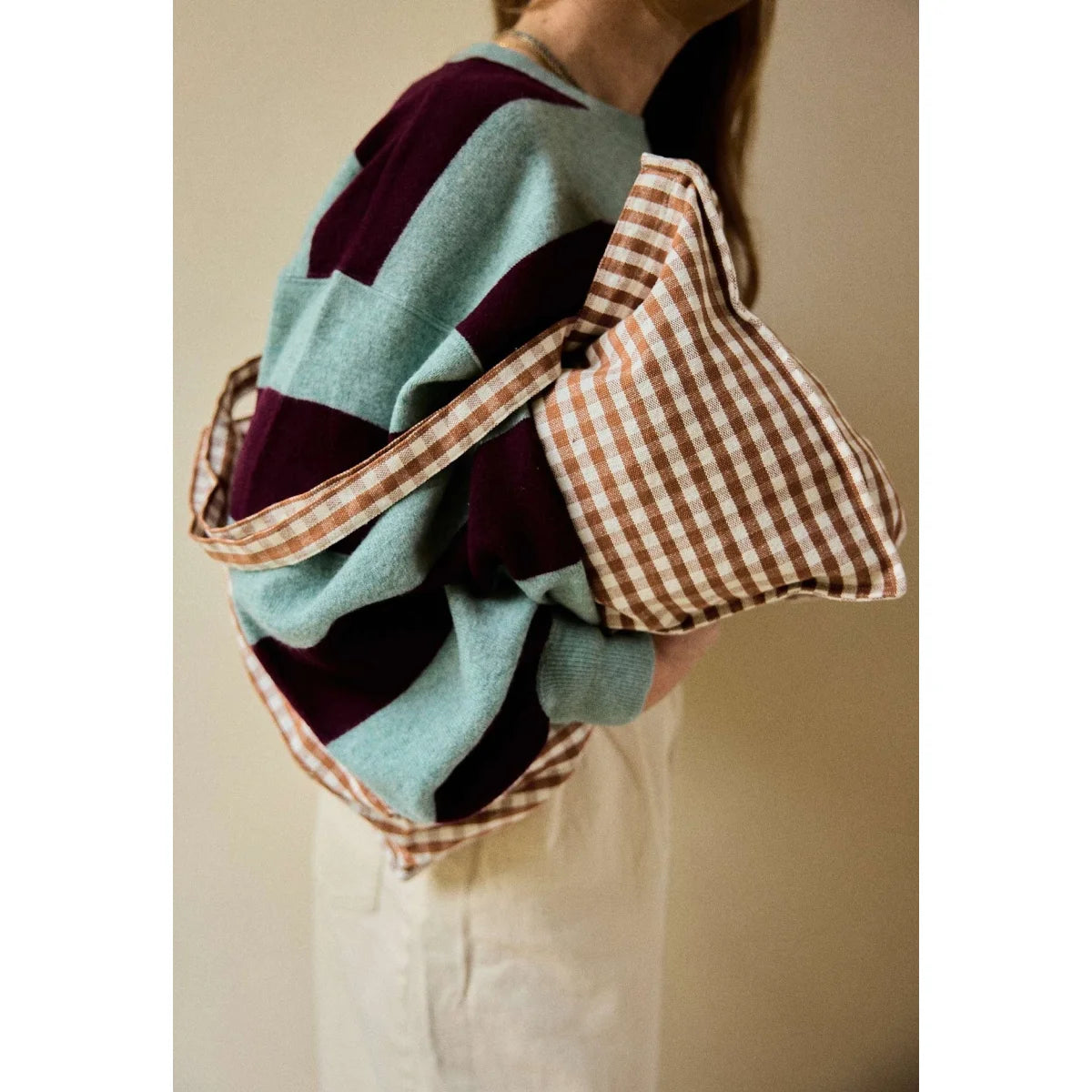 24h bag vichy moka braun weiß kariert tote bag mit passendem riemen ideal für ökologische baby- & kinderprodukte