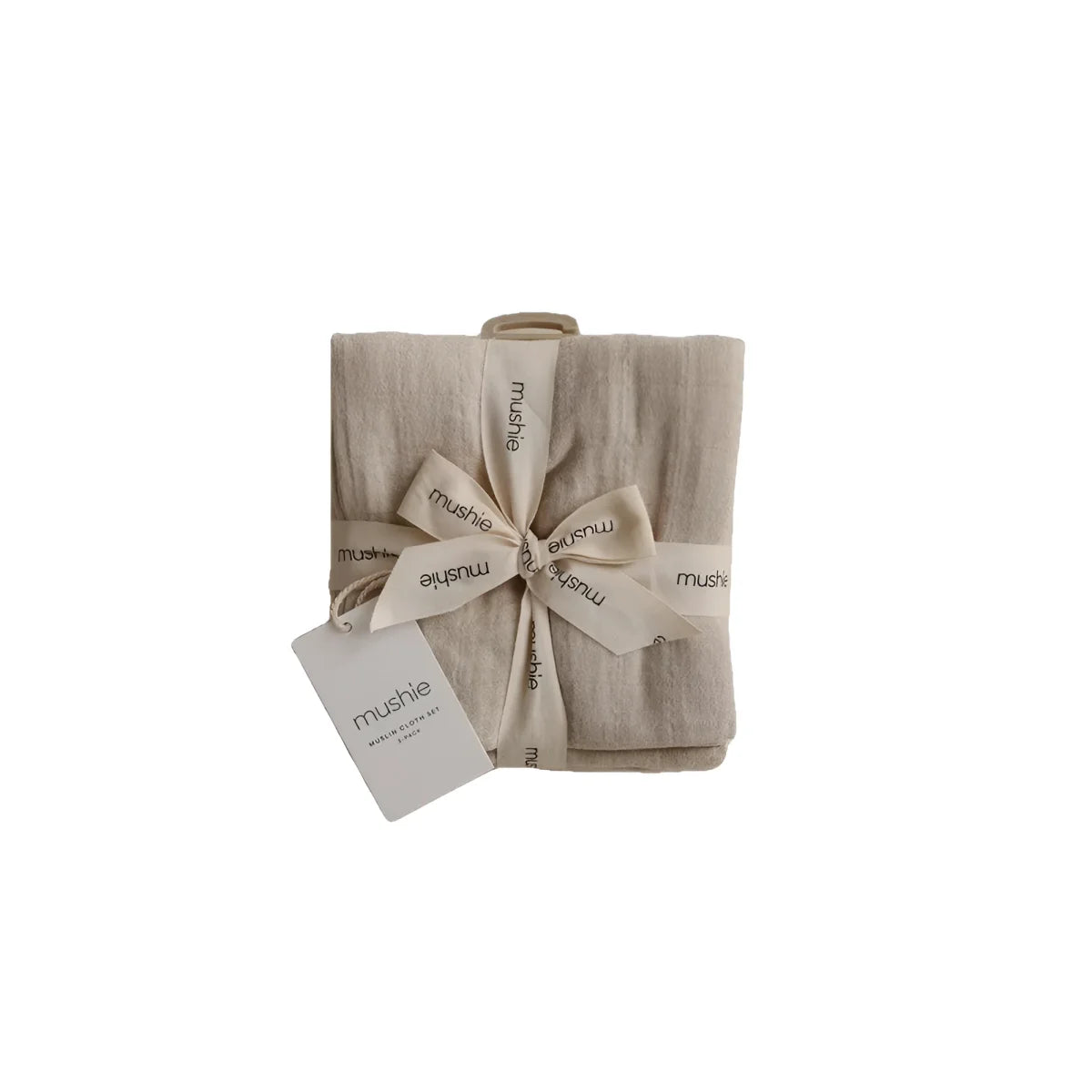 Beige Stoffservietten mit Band und Schild im 3er Pack Mulltuch von Fog