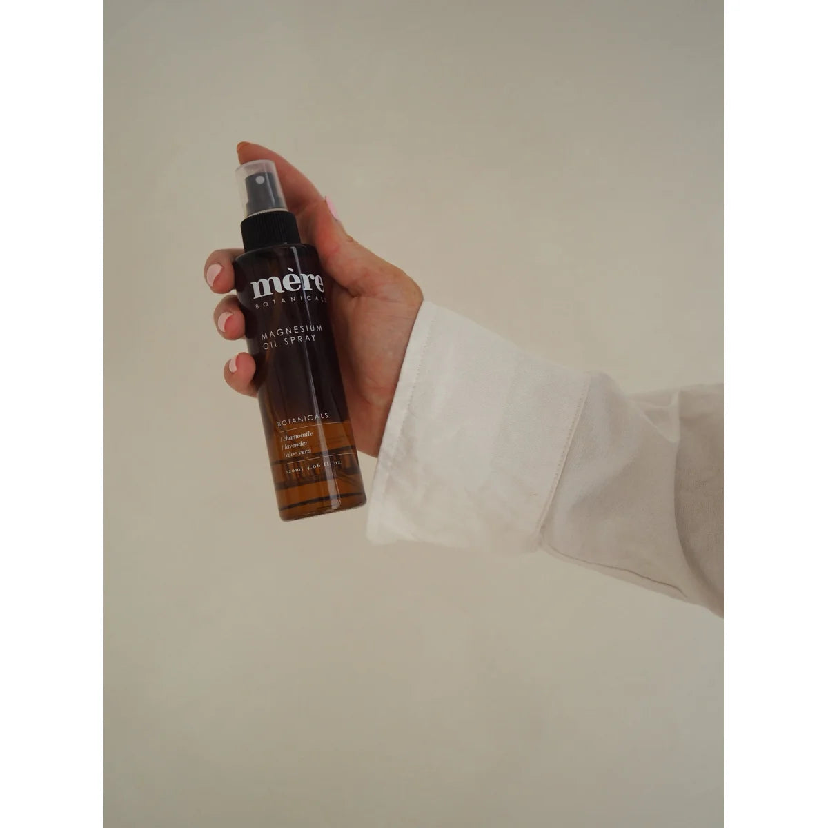 Haut-freundliches Mère Botanicals Magnesiumöl-Spray 120ml, amber Glasflasche
