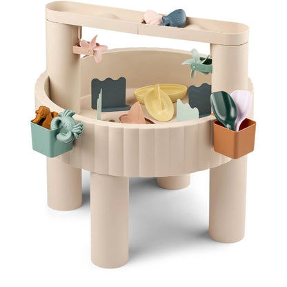 Beiger Kunststoff-Sandtisch Activity Table Sepp Sandy Multi Mix mit buntem Spielzeug und praktischem Stauraum
