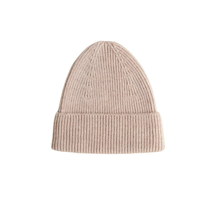 Beige gestreifte Strickmütze mit umgeschlagenem Rand, Adult Beanie Fonzie in Sand