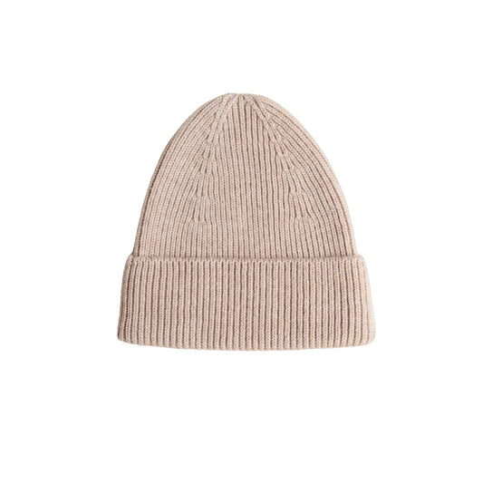 Beige gestreifte Strickmütze mit umgeschlagenem Rand, Adult Beanie Fonzie in Sand