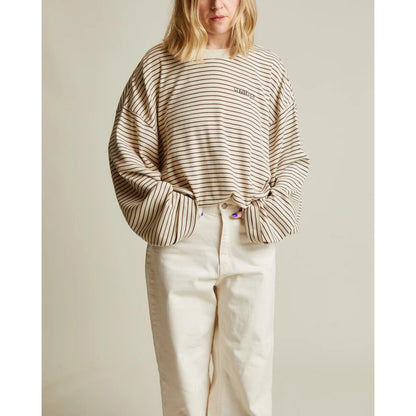 Off-White und schwarz gestreiftes Langarmshirt Lenni Coco mit kleinem Logo auf der Brust