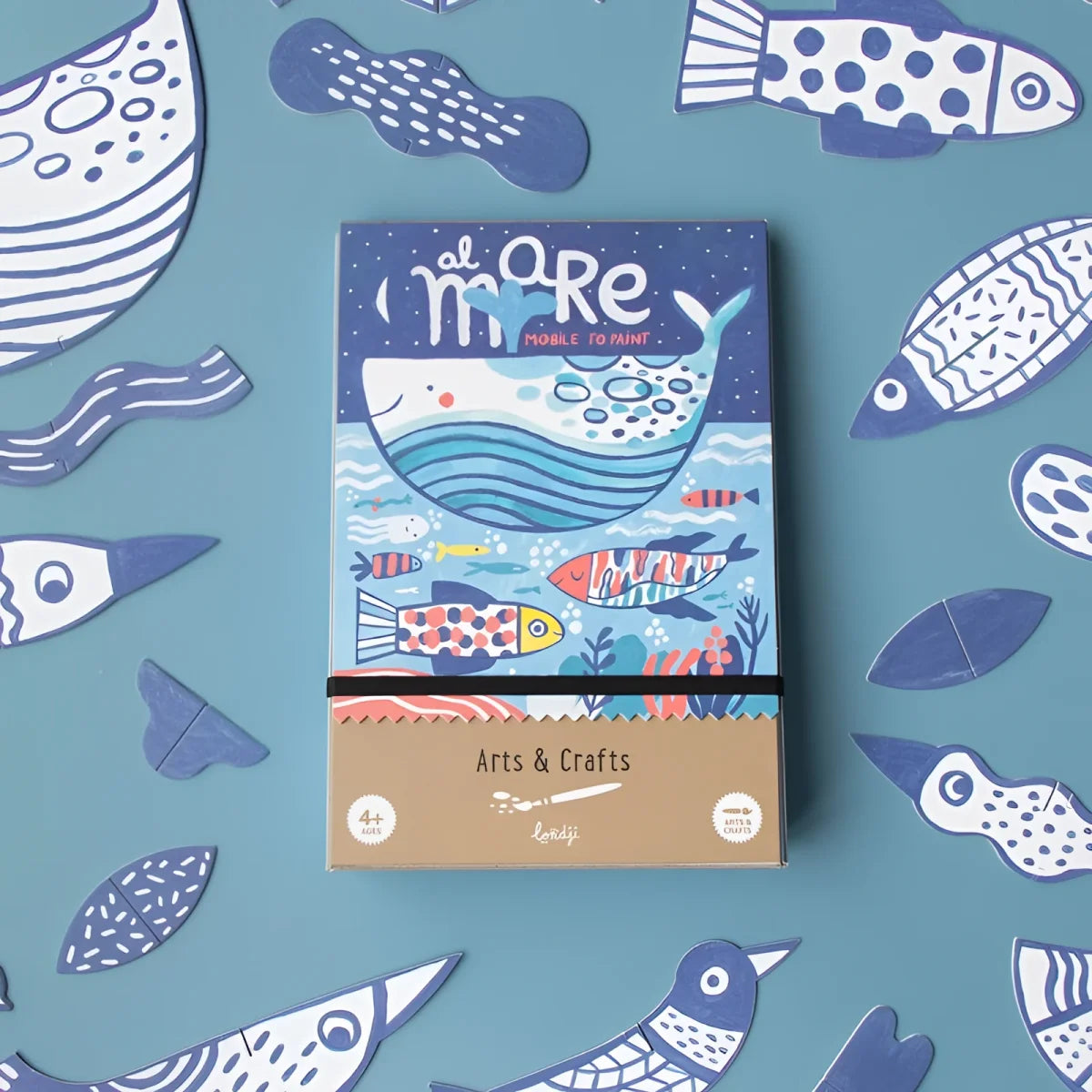 Kreativitätsnotizbuch Al Mare mit einem verspielten Unterwassermotiv in Blautönen