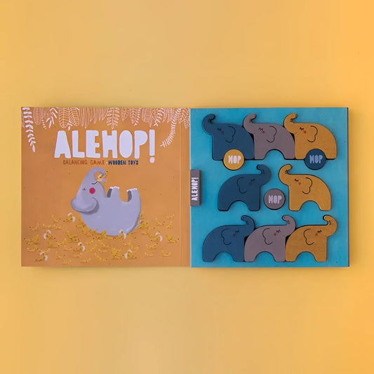 Kinderbuch Alehop! mit einem Elefanten-Puzzle von Alehop Wooden Toys