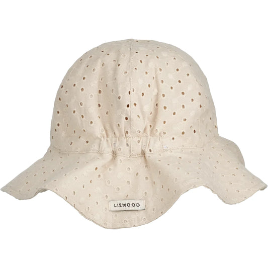 Cremefarbener Sonnenhut mit Rüschensaum und Liewood-Label, Amelia Anglaise
