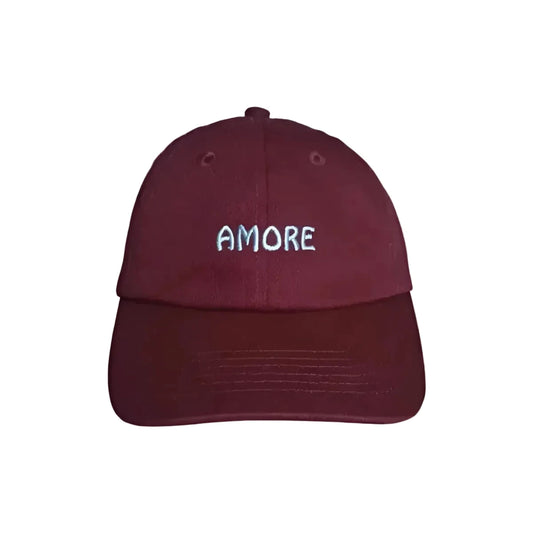 Dunkelrote Baseball Cap AMORE Kids mit Stickerei in Hellblau